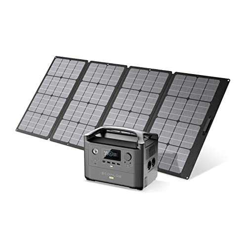 Générateur Solaire ECOFLOW RIVER Pro, Centrale Électrique Portable 720Wh avec 160W Panneau Solaire sur Balcon, Recharge de 0 à 80% en 1 heure, Générateur Solaire pour le Camping, le RV, l'Extérieur
